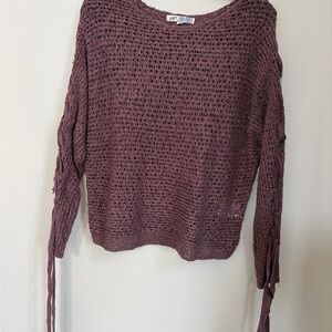 Jolt Open-Knit Crewneck Sweater in Mauve